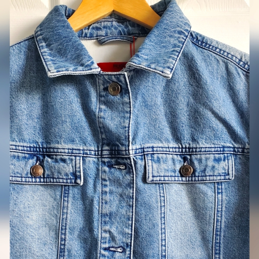 NWT Women's Hugo Boss Gelise Crop Blue Denim Jacket Size XL - Picture 9 of 15